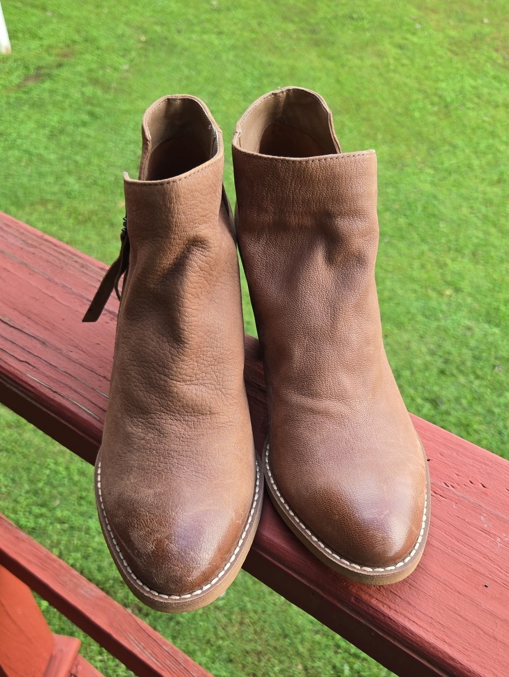 Women's Sam Edelman Brown Leather Ankle Booties - Classic Zip Side Style Sz 7.5